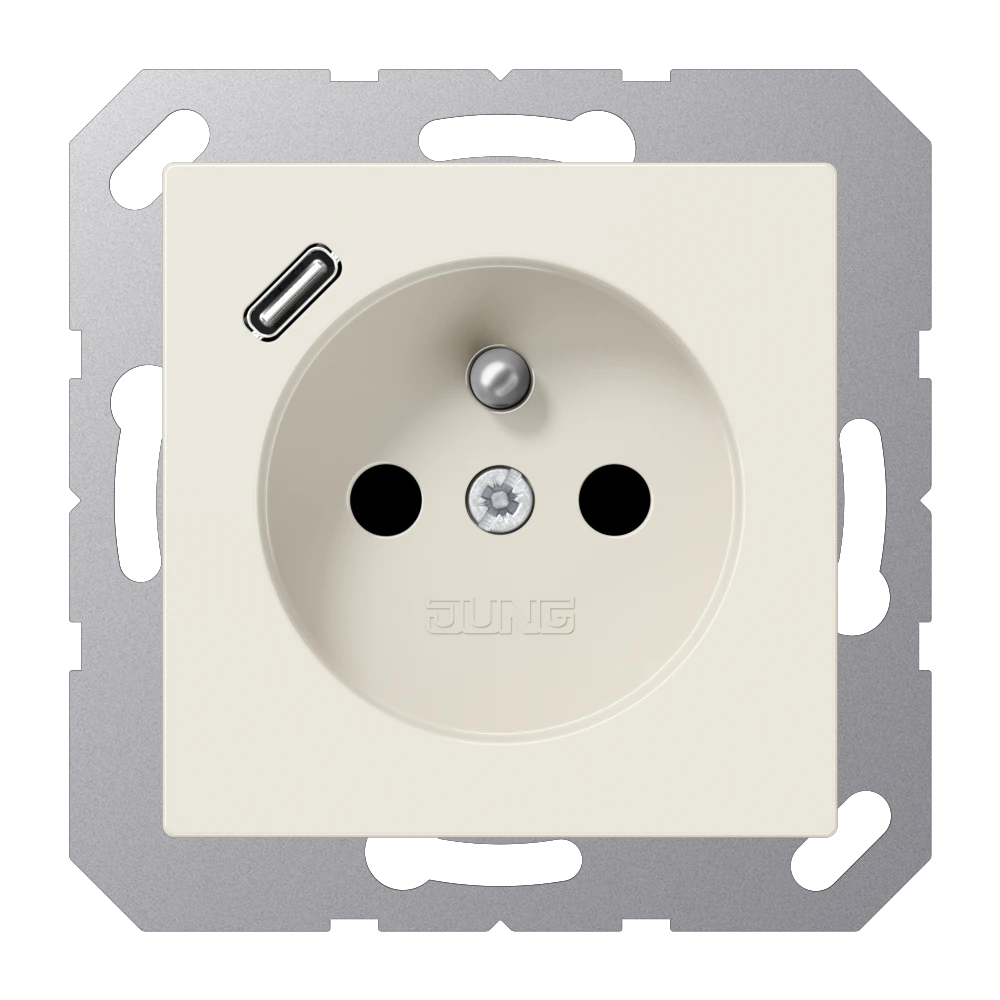 Lizdas, prancūziškos/belgiškos sistemos 16 A 250 V ~, su USB įkrovikliu 1 x C tipo, SAFETY+, AS serijos, dramblio kaulo spalvos