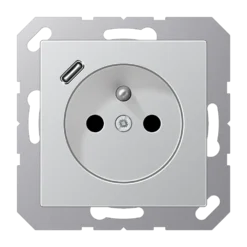 Lizdas, prancūziškos/belgiškos sistemos 16 A 250 V ~, su USB įkrovikliu 1 x C tipo, SAFETY+, A serijos, aliuminis