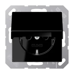 SCHUKO® lizdas, 16 A 250 V ~, su atlenkiamu dangteliu, kieto plastiko, A serijos, juodas