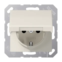 SCHUKO® lizdas, 16 A 250 V ~, su atlenkiamu dangteliu, kieto plastiko, AS serijos, dramblio kaulo spalvos