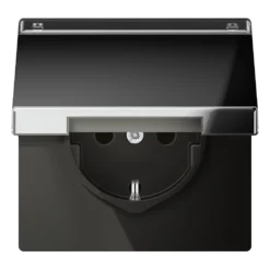SCHUKO® lizdas, 16 A 250 V ~, su užrašo laukeliu, SAFETY+, atlenkiamu dangteliu, metalinis, chromuotas, LS serijos, chromuotas