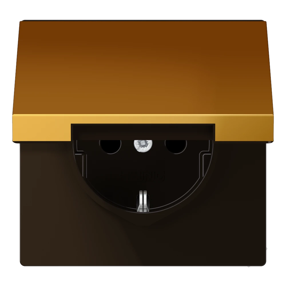 SCHUKO® lizdas, 16 A 250 V ~, su atlenkiamu dangteliu, metalinis, aukso spalvos PVD danga, LS serijos, aukso spalvos