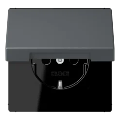 SCHUKO® lizdas, 16 A 250 V ~, su atlenkiamu dangteliu, termoplastiniu laku, LS serijos, pilkai rudas 31 (32010)
