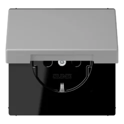 SCHUKO® lizdas, 16 A 250 V ~, su atlenkiamu dangteliu, termoplastiniu laku padengtas, LS serijos, pilkai rudas (32012)