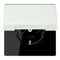 SCHUKO® lizdas, 16 A 250 V ~, su atlenkiamu dangteliu, termoplastiniu laku, LS serijos, išorinis pilkasis (32024)