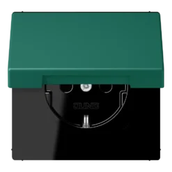 SCHUKO® lizdas, 16 A 250 V ~, atlenkiamas dangtelis, lakuotas termoplastiniu būdu, LS serija, vert anglais (32040)