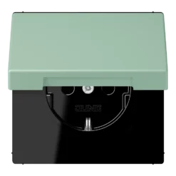 SCHUKO® lizdas, 16 A 250 V ~, su atlenkiamu dangteliu, termoplastiniu laku, LS serijos, žalias (32041)
