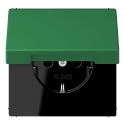 SCHUKO® lizdas, 16 A 250 V ~, atlenkiamas dangtelis, lakuotas termoplastiniu būdu, LS serija, vert foncé (32050)