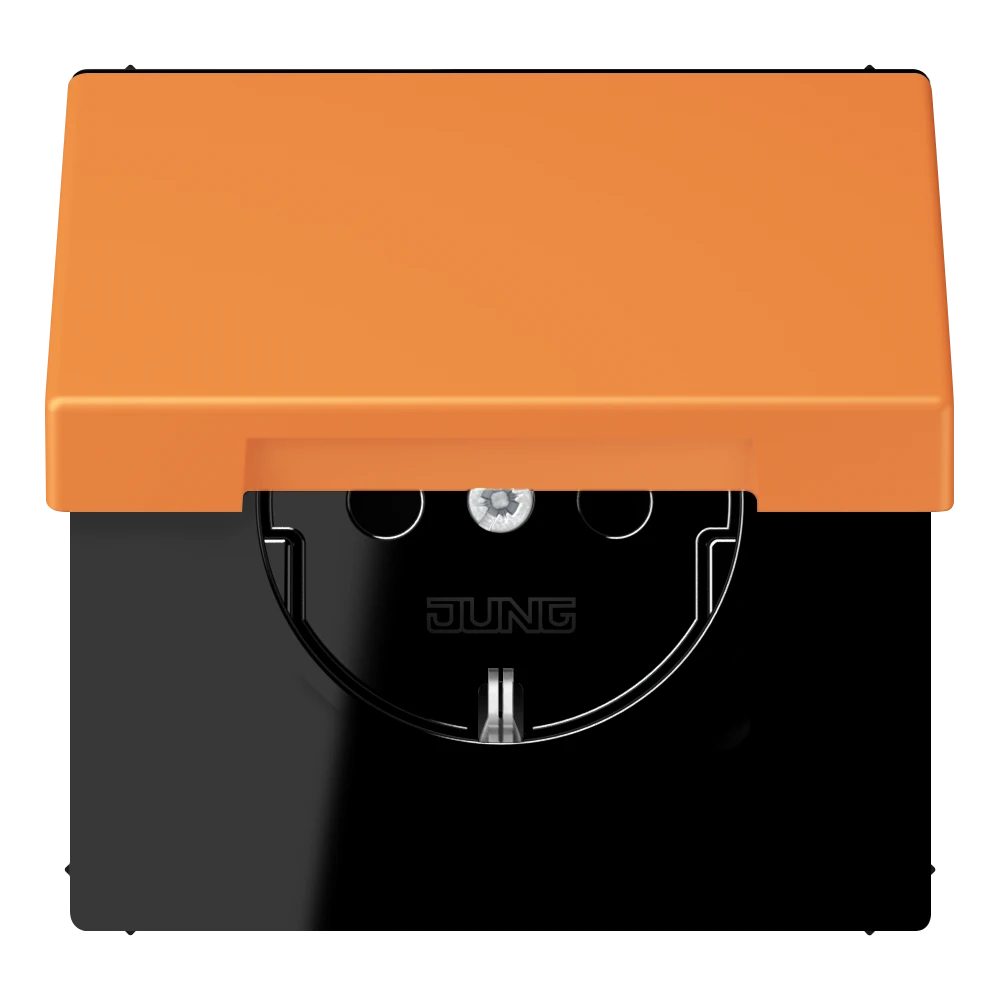 SCHUKO® lizdas, 16 A 250 V ~, su atlenkiamu dangteliu, termoplastiniu laku padengtas, LS serijos, oranžinės spalvos (32081)