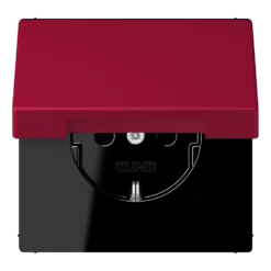 SCHUKO® lizdas, 16 A 250 V ~, su atlenkiamu dangteliu, termoplastiniu laku padengtas, LS serijos, raudonas karminas (32100)
