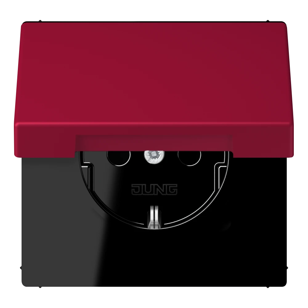 SCHUKO® lizdas, 16 A 250 V ~, su atlenkiamu dangteliu, termoplastiniu laku padengtas, LS serijos, raudonas karminas (32100)