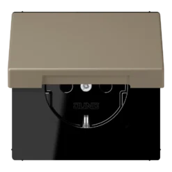 SCHUKO® lizdas, 16 A 250 V ~, atlenkiamas dangtelis, lakuotas termoplastiniu būdu, LS serija, ombre naturelle moyenne (32141)