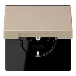 SCHUKO® lizdas, 16 A 250 V ~, su atlenkiamu dangteliu, termoplastiniu laku padengtas, LS serijos, ombre naturelle claire (32142)