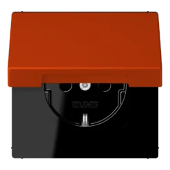 SCHUKO® lizdas, 16 A 250 V ~, su atlenkiamu dangteliu, termoplastiniu laku padengtas, LS serijos, raudonai raudona 59 (4320A)