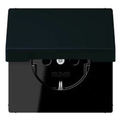 SCHUKO® lizdas, 16 A 250 V ~, su atlenkiamu dangteliu, termoplastiniu laku padengtas, LS serijos, Dramblio Kaulo Kranto Juodasis (4320E)