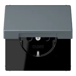 SCHUKO® lizdas, 16 A 250 V ~, su atlenkiamu dangteliu, termoplastiniu laku, LS serijos, gris 59 (4320H)