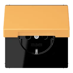 SCHUKO® lizdas, 16 A 250 V ~, su atlenkiamu dangteliu, termoplastiniu laku, LS serijos, geltonai gelsvos spalvos (4320L)