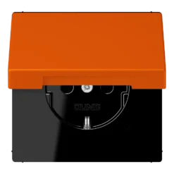 SCHUKO® lizdas, 16 A 250 V ~, su atlenkiamu dangteliu, termoplastiniu laku, LS serijos, oranžinis VIF (4320S)