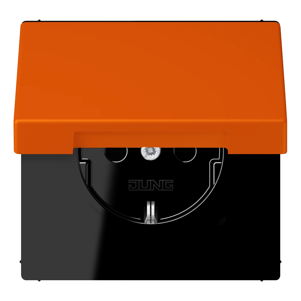 SCHUKO® lizdas, 16 A 250 V ~, su atlenkiamu dangteliu, termoplastiniu laku, LS serijos, oranžinis VIF (4320S)