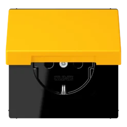 SCHUKO® lizdas, 16 A 250 V ~, su atlenkiamu dangteliu, termoplastiniu laku padengtas, LS serijos, geltonasis (4320 W)