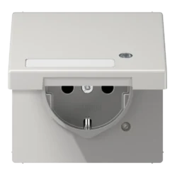 SCHUKO® lizdas, 16 A 250 V ~, su signaline lempute, su užrašo laukeliu, SAFETY+, atlenkiamu dangteliu, termoplastinis, LS serijos, šviesiai pilkas
