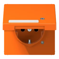 SCHUKO® lizdas, 16 A 250 V ~, su signaline lempute, su užrašo laukeliu, SAFETY+, atlenkiamu dangteliu, termoplastinis, LS serijos, oranžinis
