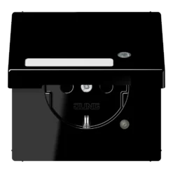 SCHUKO® lizdas, 16 A 250 V ~, su signaline lempute, su užrašo laukeliu, SAFETY+, atlenkiamu dangteliu, termoplastinis, LS serijos, juodas