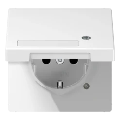 SCHUKO® lizdas, 16 A 250 V ~, su signaline lempute, su užrašo laukeliu, SAFETY+, atlenkiamu dangteliu, termoplastinis, LS serijos, baltas