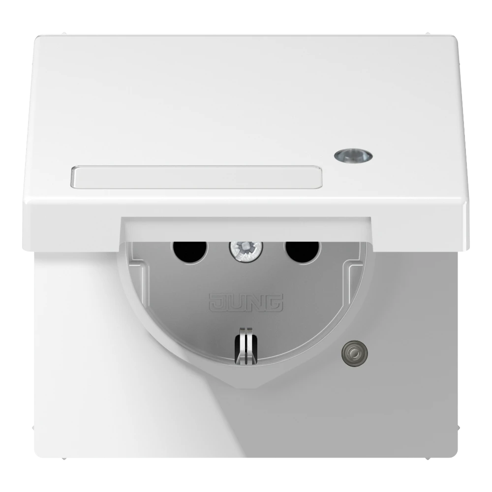 SCHUKO® lizdas, 16 A 250 V ~, su signaline lempute, su užrašo laukeliu, SAFETY+, atlenkiamu dangteliu, termoplastinis, LS serijos, baltas