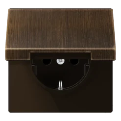 SCHUKO® lizdas, 16 A 250 V ~, SAFETY+, su atlenkiamu dangteliu, žalvaris, LS serijos, sendinto žalvario