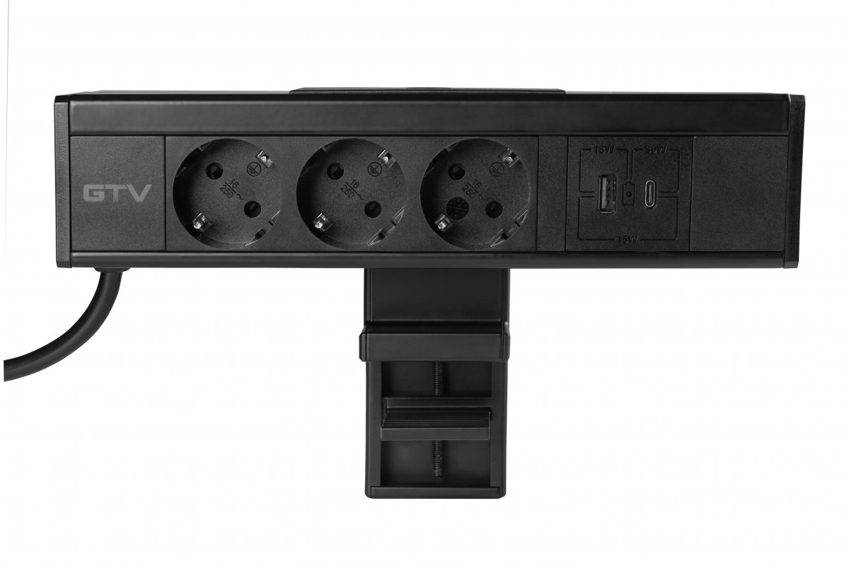 AE-GMNIC3S2U-20 ilgiklis 3x shucko su USB A+C juodas