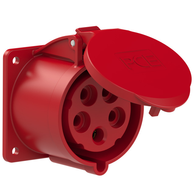 325-6f7 Įmontuojamas kištukinis lizdas 32A 5P 6h 400V IP44/54 (75x75mm)