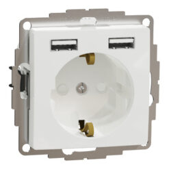 SDD111052 kištukinis lizdas su įžeminimu be rėmelio, su užsklandom, su USB krovikliu, 2 jungtys A tipo, 2,4A, baltos spalvos, Sedna Design