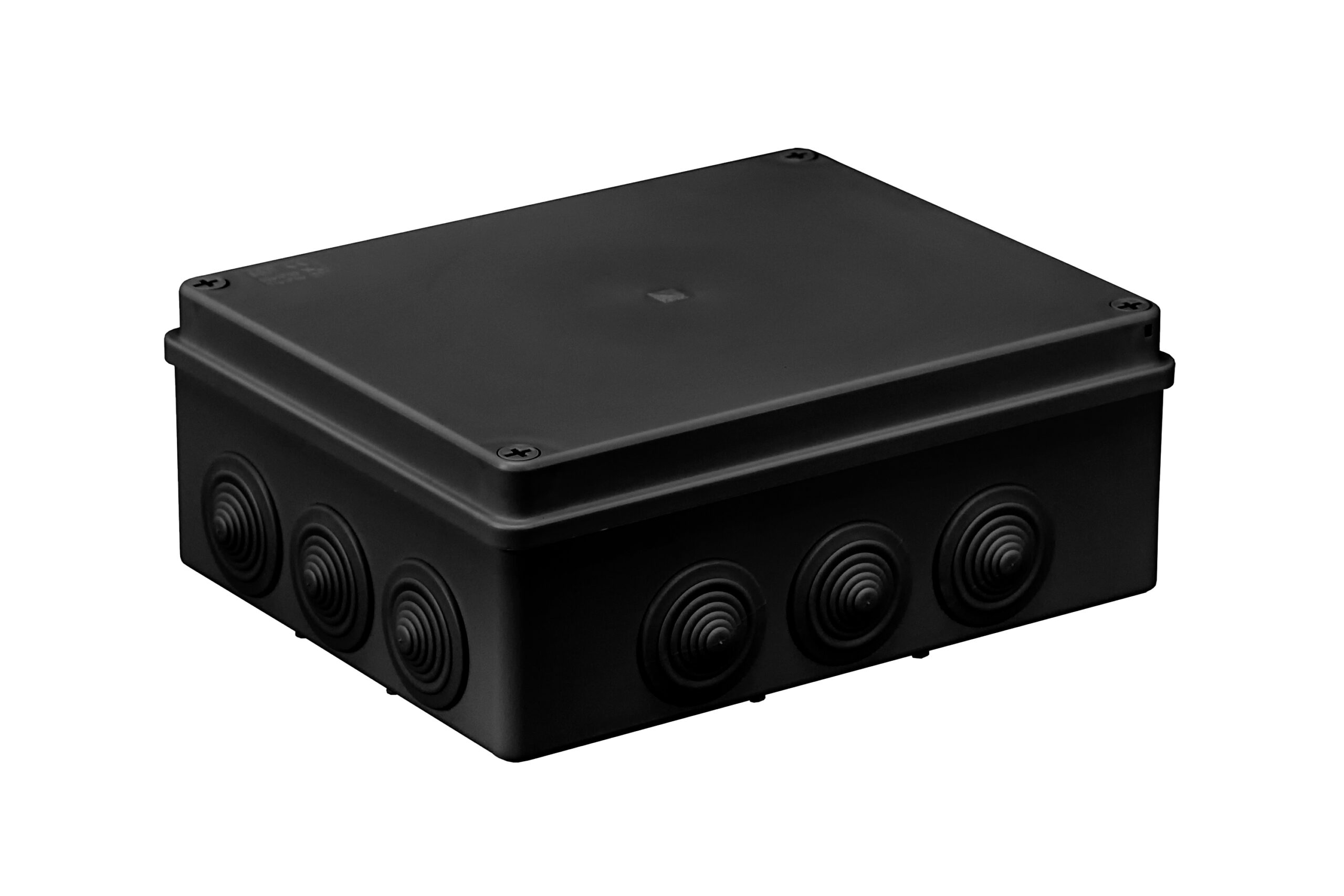 S-BOX506C Hermetinė instaliacinė dėžutė virštinkinė 240x190x90mm IP65, juoda, UV atspari