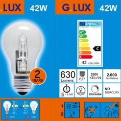 A55 E27 42W ECO halogeninė lemputė skaidri