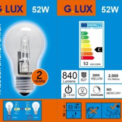 A55 E27 52W ECO halogeninė lemputė skaidri