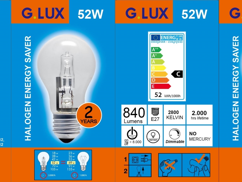 A55 E27 52W ECO halogeninė lemputė skaidri