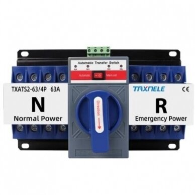 Panelinis rezervinis automatinis galios perjungiklis generatoriams, nepertraukiamam elektros energijos tiekimui, 4P, 63A, 230/380V