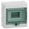Hermetinis modulinis paskirstymo skydelis Schneider Electric Mureva Enclosure 10314 1 eilė 8 moduliai virštinkinis montavimas skaidrios durelės su užraktu IP65, pilkas