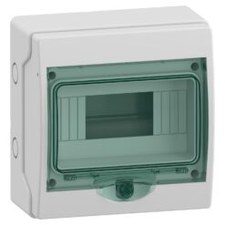 Hermetinis modulinis paskirstymo skydelis Schneider Electric Mureva Enclosure 10314 1 eilė 8 moduliai virštinkinis montavimas skaidrios durelės su užraktu IP65, pilkas