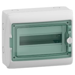 Modulinio įrenginio korpusas Schneider Electric Mureva 10340 1x12 modulių IP65 virštinkinis montavimas skaidrios durelės be gnybtų bloko, pilkas