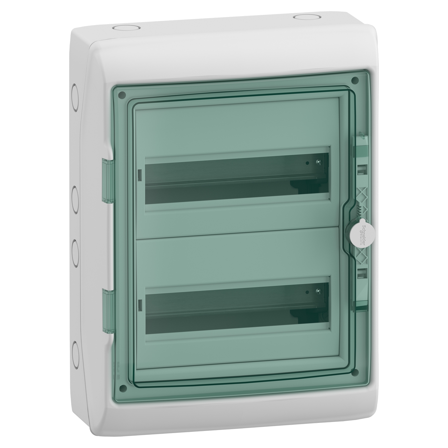 Hermetinis modulinių įrenginių paskirstymo skydelis Schneider Electric Mureva 10342 2x12 modulių IP65 virštinkinis montavimas skaidrios durelės, pilkas