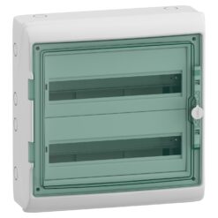 Hermetinis modulinis paskirstymo skydelis Schneider Electric Mureva 10343 2x18 modulių IP65 virštinkinis montavimas skaidrios durelės be gnybtų bloko, pilkas