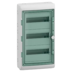 Hermetinis modulinis paskirstymo skydelis Schneider Electric Mureva 10344 3 eilės 12 modulių IP65 virštinkinis montavimas skaidrios durelės, pilkas