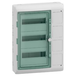 Hermetinis modulinis paskirstymo skydelis Schneider Electric Mureva 10352 virštinkinis montavimas 3 eilės 18 modulių IP65 skaidrios durelės, pilkas