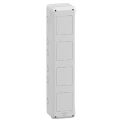 Hermetinis modulinis paskirstymo skydelis Schneider Electric Mureva Enclosures 10354 virštinkinis montavimas 5 moduliai 4 lizdų angos IP65 durelės, pilkas