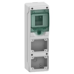 Hermetinis modulinis paskirstymo skydelis Schneider Electric Mureva 10361 virštinkinis montavimas 1 eilė 4 moduliai IP65 skaidrios durelės su užraktu, pilkas