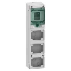 Hermetinis modulinis paskirstymo skydelis Schneider Electric MiniQuadro Mureva 10362 IP65 4 moduliai 1 eilė 3 lizdų angos virštinkinis montavimas, pilkas