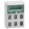 Hermetinis modulinis paskirstymo skydelis Schneider Electric Mureva 10366 1 eilė 12 modulių 6 angos IP65 virštinkinis montavimas skaidrios durelės, pilkas