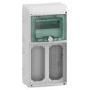 Paskirstymo skydelis Schneider Electric Mureva 10371 8 moduliai 1 eilė 2 lizdų angos IP65 virštinkinis montavimas skaidrios durelės, pilkas